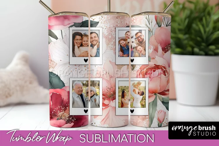 Photo Tumbler Wrap, Floral Picture Frame Tumbler Sublimation