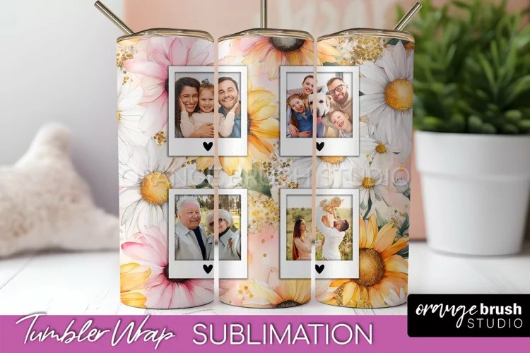 Photo Tumbler Wrap, Floral Picture Frame Tumbler Sublimation