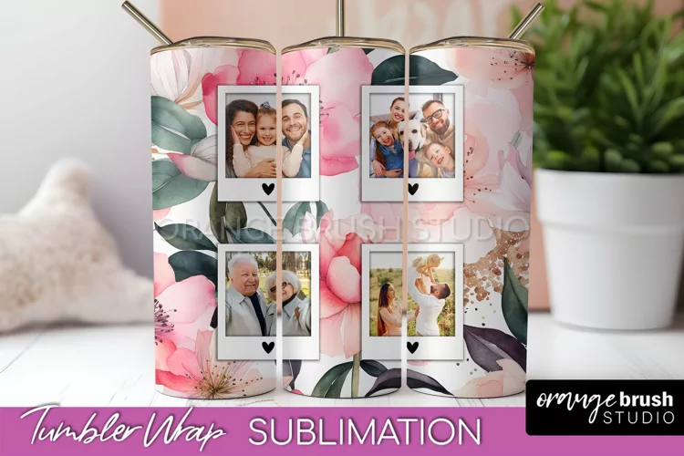 Photo Tumbler Wrap, Floral Picture Frame Tumbler Sublimation