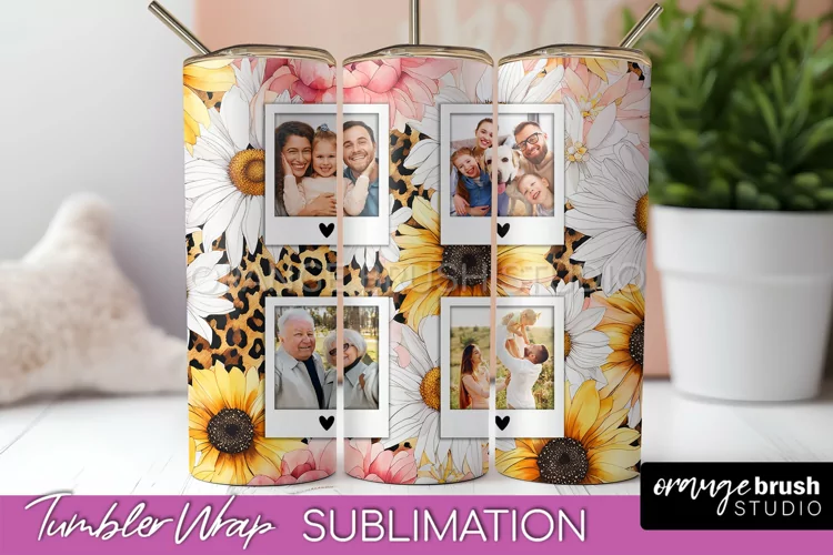 Photo Tumbler Wrap, Floral Picture Frame Tumbler Sublimation