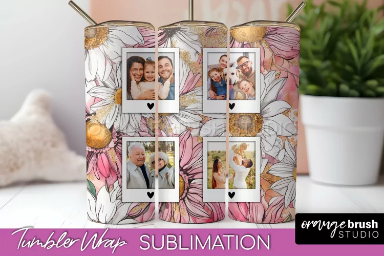 Photo Tumbler Wrap, Floral Picture Frame Tumbler Sublimation