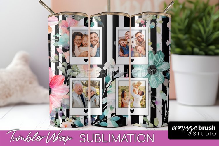 Photo Tumbler Wrap, Floral Picture Frame Tumbler Sublimation example image 1