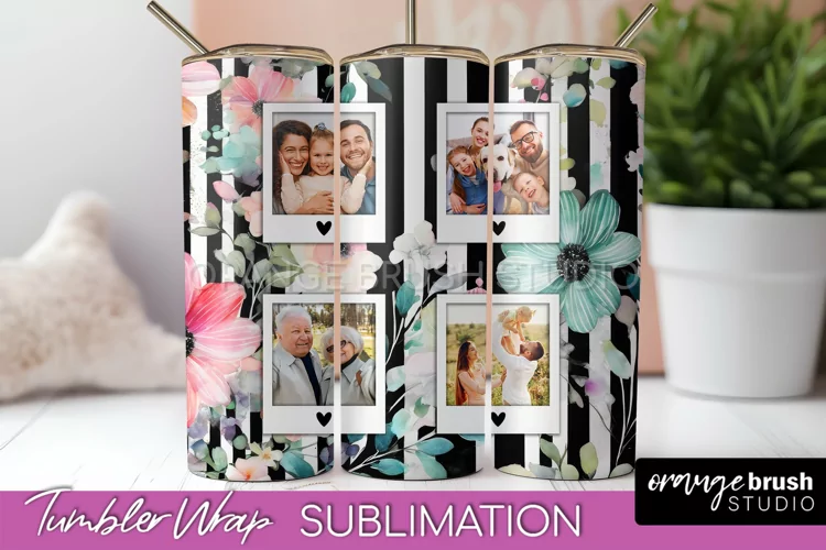 Photo Tumbler Wrap, Floral Picture Frame Tumbler Sublimation