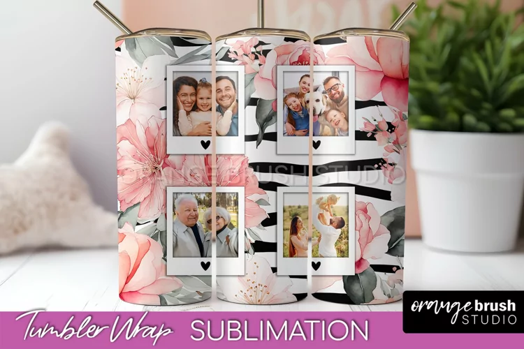 Photo Tumbler Wrap, Floral Picture Frame Tumbler Sublimation