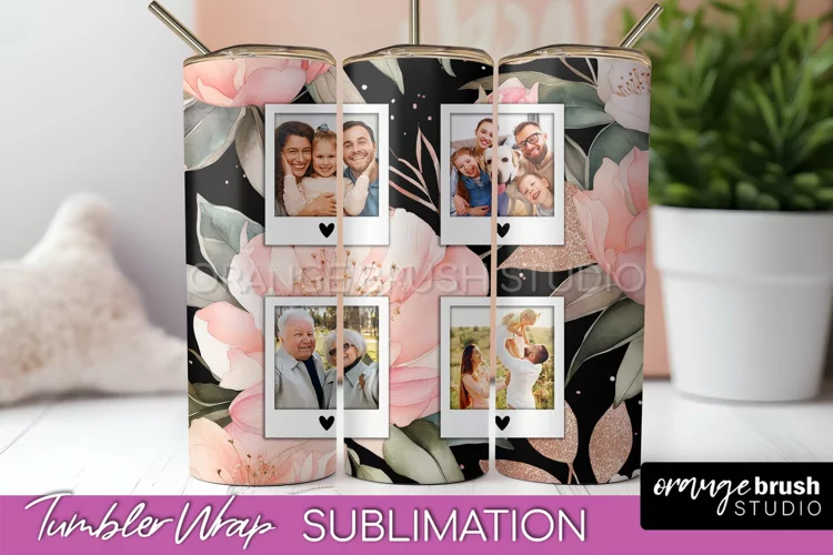 Photo Tumbler Wrap, Floral Picture Frame Tumbler Sublimation