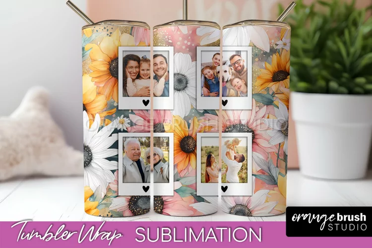 Photo Tumbler Wrap, Floral Picture Frame Tumbler Sublimation