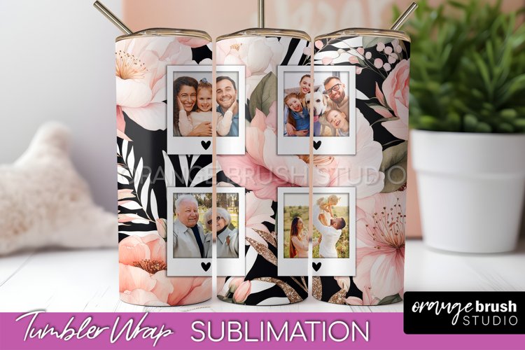 Photo Tumbler Wrap, Floral Picture Frame Tumbler Sublimation example image 1