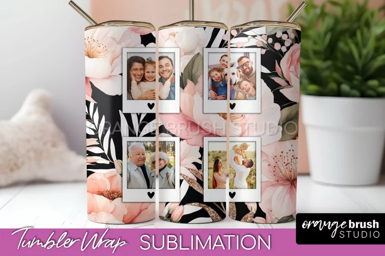 Photo Tumbler Wrap, Floral Picture Frame Tumbler Sublimation