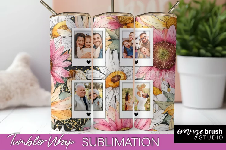 Photo Tumbler Wrap, Floral Picture Frame Tumbler Sublimation