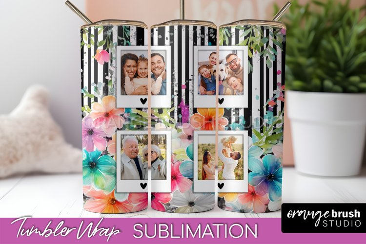 Photo Tumbler Wrap, Floral Picture Frame Tumbler Sublimation example image 1