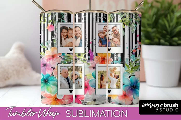 Photo Tumbler Wrap, Floral Picture Frame Tumbler Sublimation
