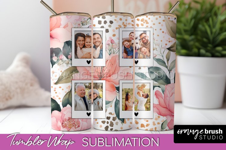 Photo Tumbler Wrap, Floral Picture Frame Tumbler Sublimation example image 1