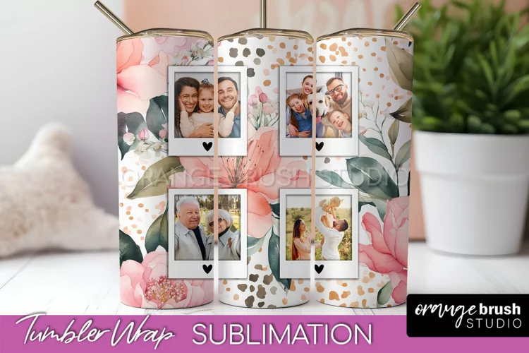 Photo Tumbler Wrap, Floral Picture Frame Tumbler Sublimation