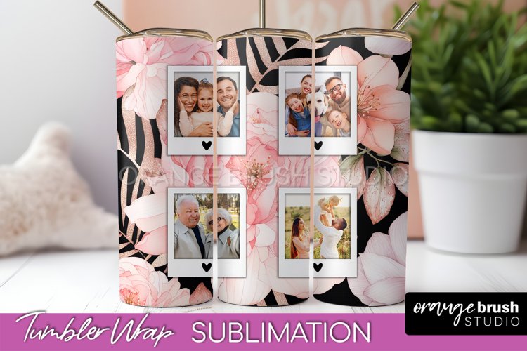 Photo Tumbler Wrap, Floral Picture Frame Tumbler Sublimation example image 1