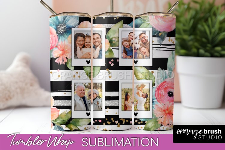Photo Tumbler Wrap, Floral Picture Frame Tumbler Sublimation example image 1