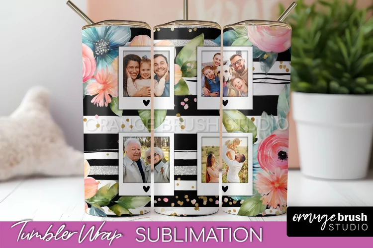 Photo Tumbler Wrap, Floral Picture Frame Tumbler Sublimation