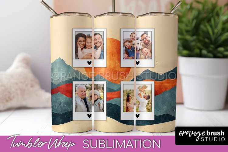 Photo Tumbler Wrap, Boho Family Frame Tumbler Sublimation example image 1