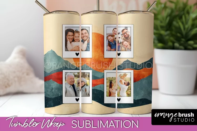 Photo Tumbler Wrap, Boho Family Frame Tumbler Sublimation