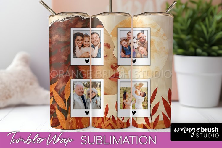 Photo Tumbler Wrap, Boho Family Frame Tumbler Sublimation example image 1