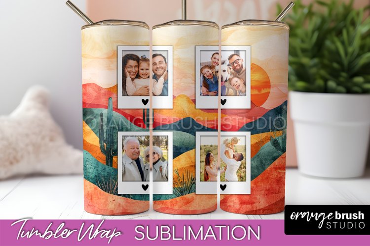 Photo Tumbler Wrap, Boho Family Frame Tumbler Sublimation example image 1