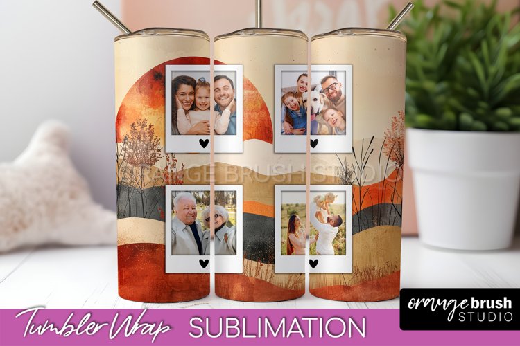 Photo Tumbler Wrap, Boho Family Frame Tumbler Sublimation example image 1