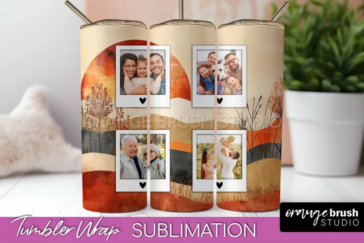 Photo Tumbler Wrap, Boho Family Frame Tumbler Sublimation