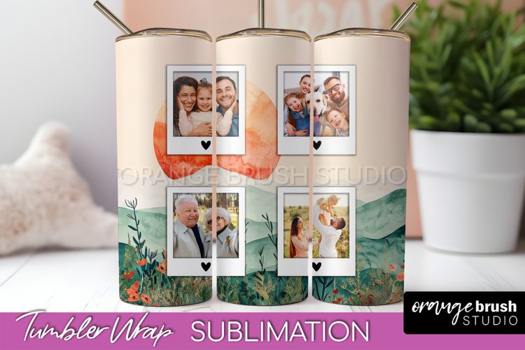 Photo Tumbler Wrap, Boho Family Frame Tumbler Sublimation example image 1