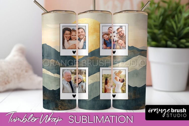 Photo Tumbler Wrap, Boho Family Frame Tumbler Sublimation example image 1