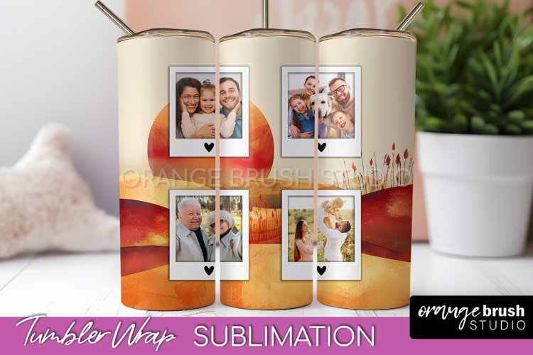 Photo Tumbler Wrap, Boho Family Frame Tumbler Sublimation example image 1