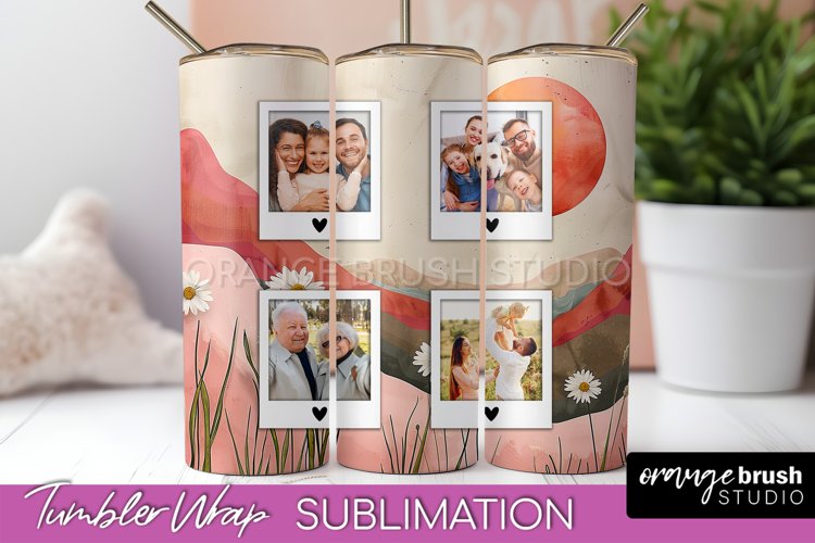 Photo Tumbler Wrap, Boho Family Frame Tumbler Sublimation example image 1