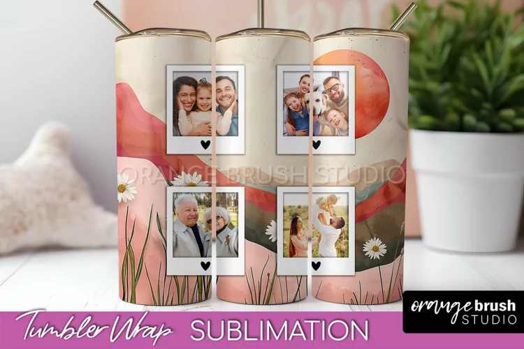 Photo Tumbler Wrap, Boho Family Frame Tumbler Sublimation