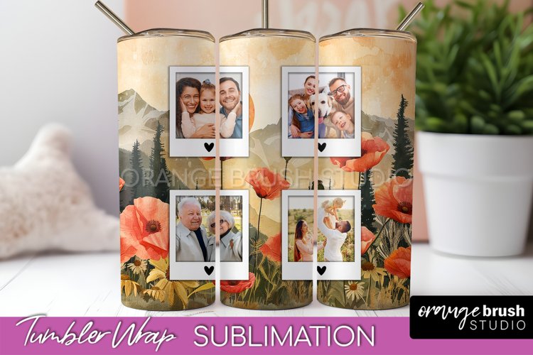 Photo Tumbler Wrap, Boho Family Frame Tumbler Sublimation example image 1