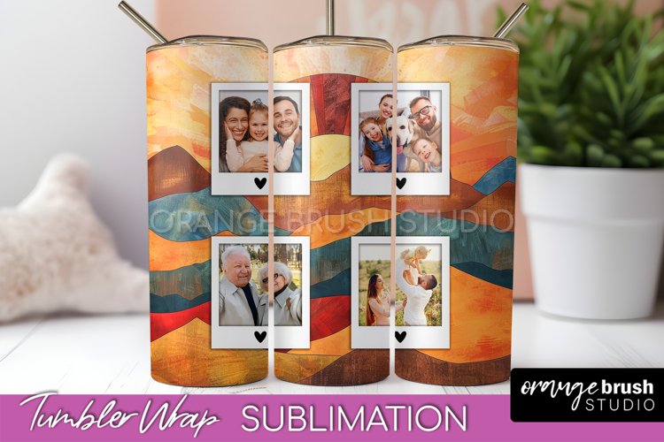 Photo Tumbler Wrap, Boho Family Frame Tumbler Sublimation example image 1