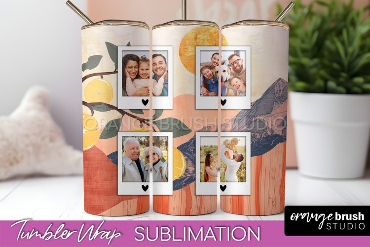Photo Tumbler Wrap, Boho Family Frame Tumbler Sublimation example image 1