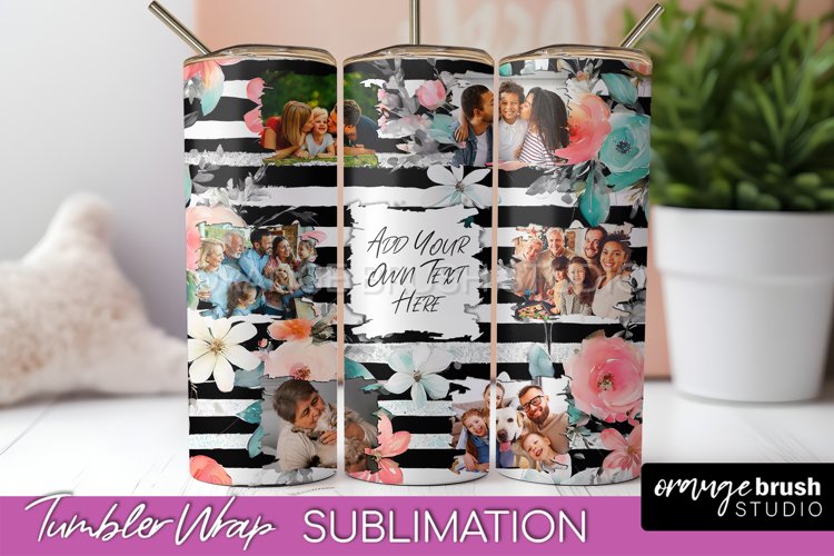 Photo Tumbler Wrap, Floral Picture Frame Tumbler Sublimation example image 1