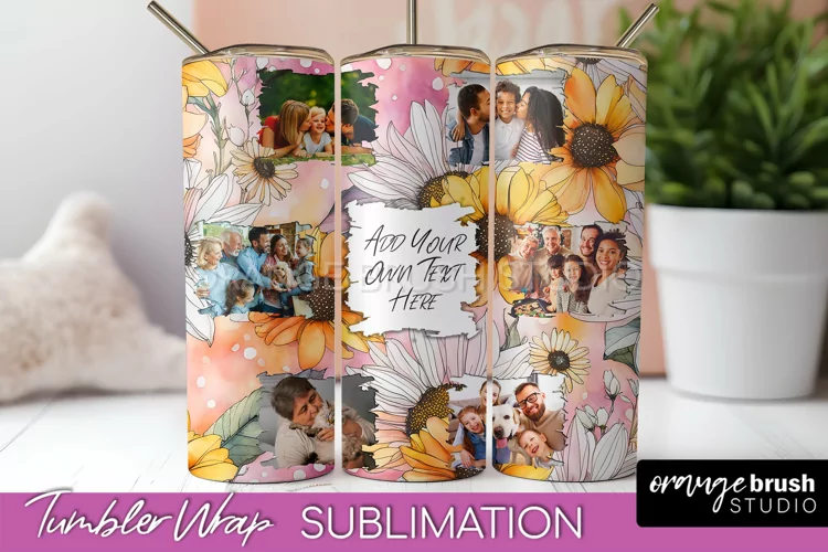 Photo Tumbler Wrap, Floral Picture Frame Tumbler Sublimation