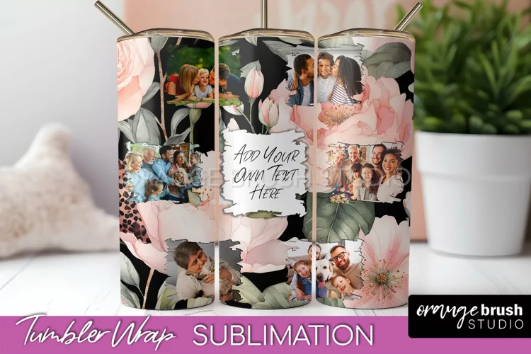 Photo Tumbler Wrap, Floral Picture Frame Tumbler Sublimation