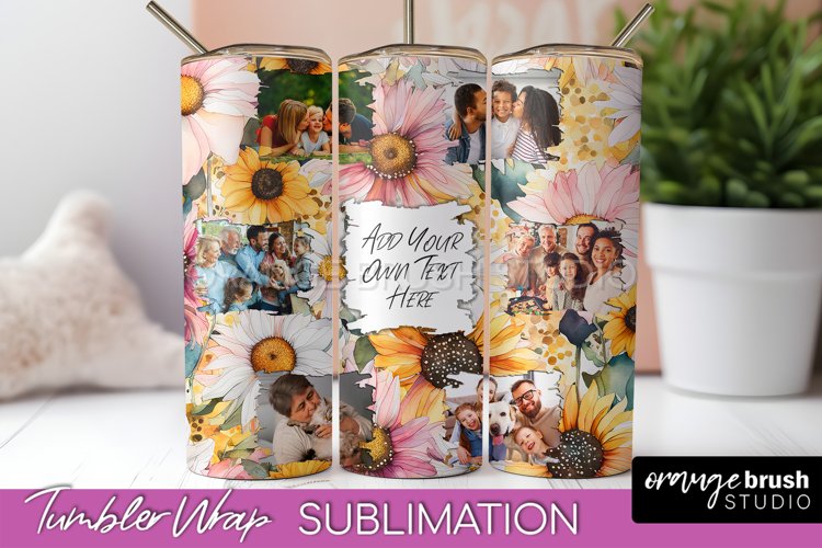 Photo Tumbler Wrap, Floral Picture Frame Tumbler Sublimation example image 1