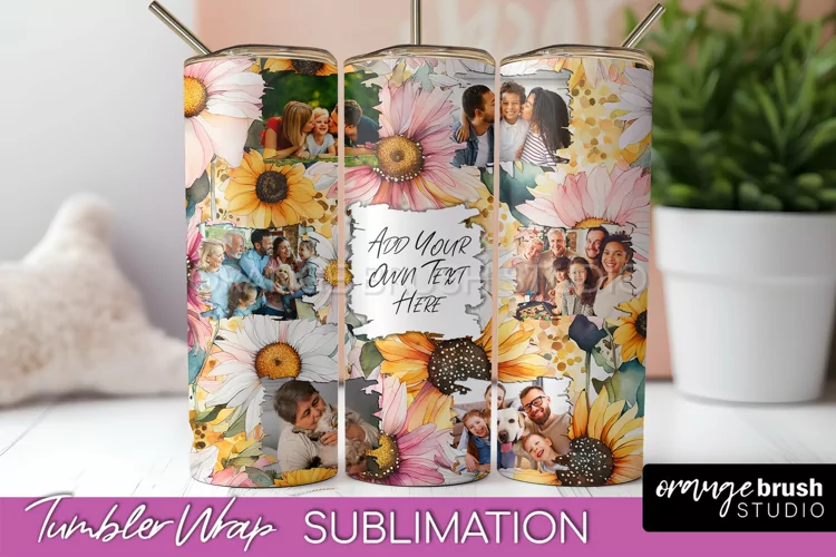 Photo Tumbler Wrap, Floral Picture Frame Tumbler Sublimation