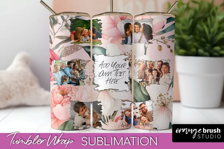 Photo Tumbler Wrap, Floral Picture Frame Tumbler Sublimation