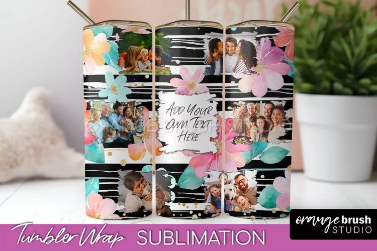 Photo Tumbler Wrap, Floral Picture Frame Tumbler Sublimation