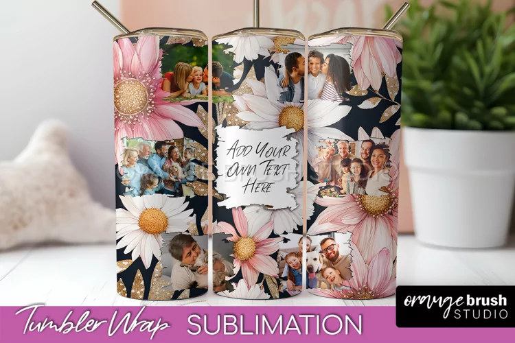 Photo Tumbler Wrap, Floral Picture Frame Tumbler Sublimation