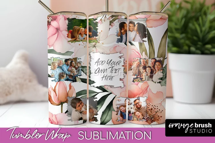 Photo Tumbler Wrap, Floral Picture Frame Tumbler Sublimation