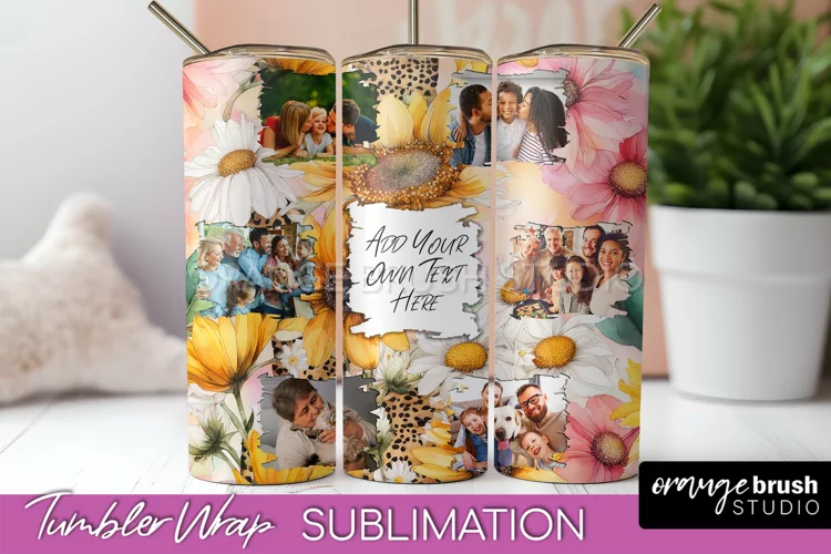 Photo Tumbler Wrap, Floral Picture Frame Tumbler Sublimation