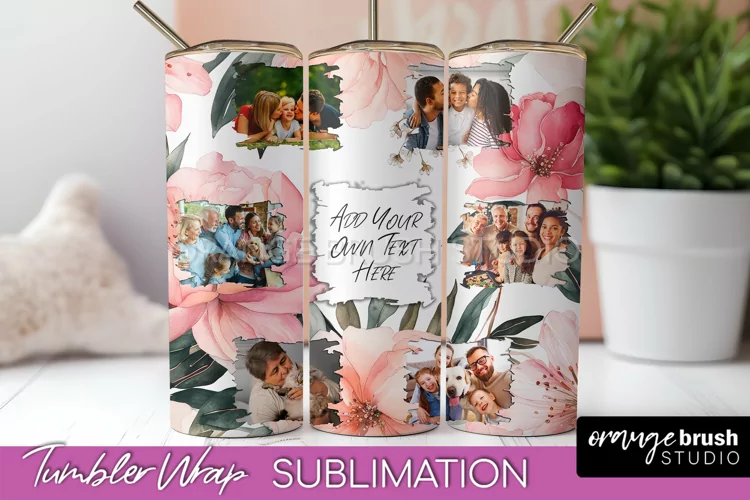 Photo Tumbler Wrap, Floral Picture Frame Tumbler Sublimation