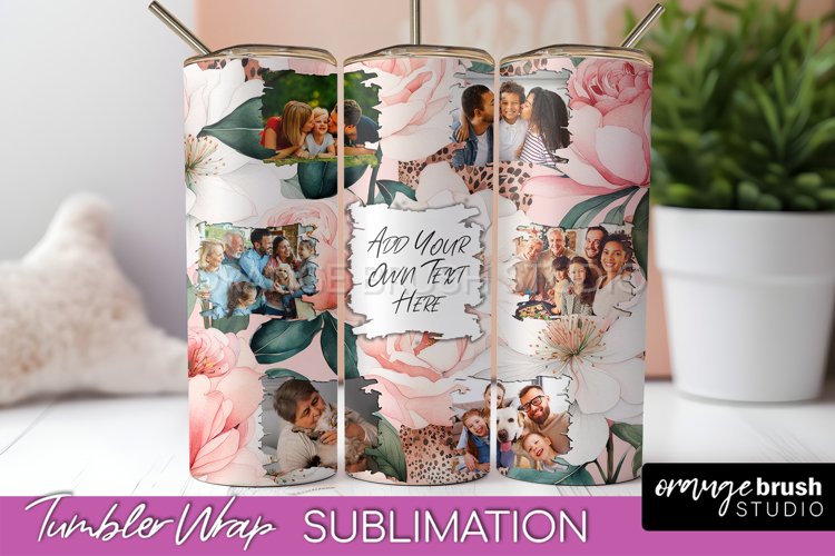 Photo Tumbler Wrap, Floral Picture Frame Tumbler Sublimation example image 1