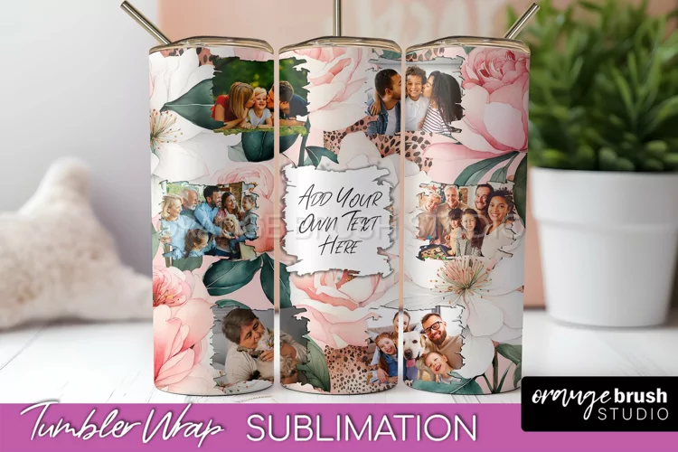 Photo Tumbler Wrap, Floral Picture Frame Tumbler Sublimation