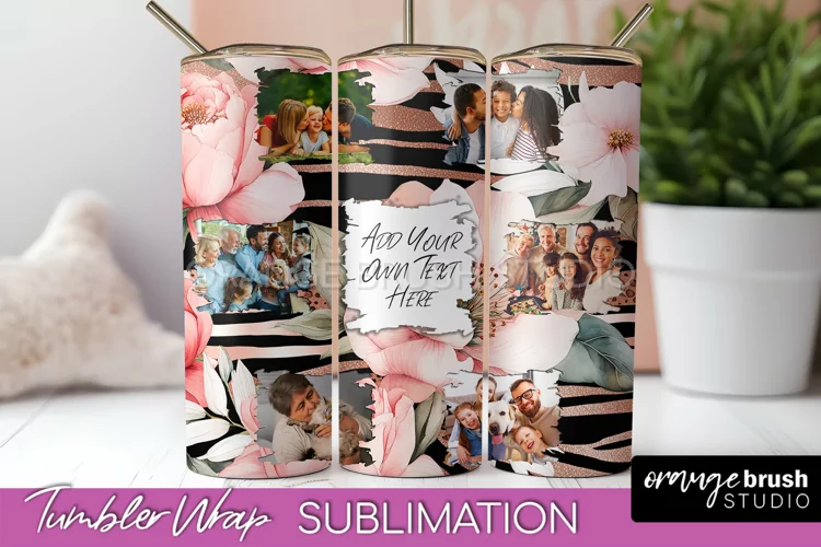 Photo Tumbler Wrap, Floral Picture Frame Tumbler Sublimation