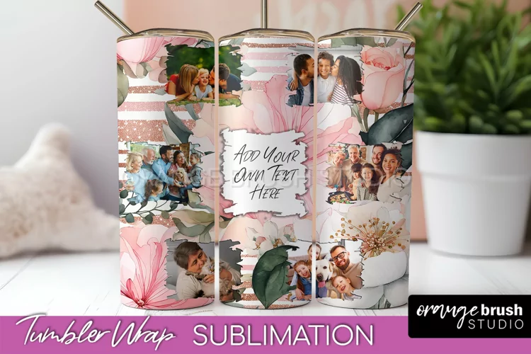 Photo Tumbler Wrap, Floral Picture Frame Tumbler Sublimation