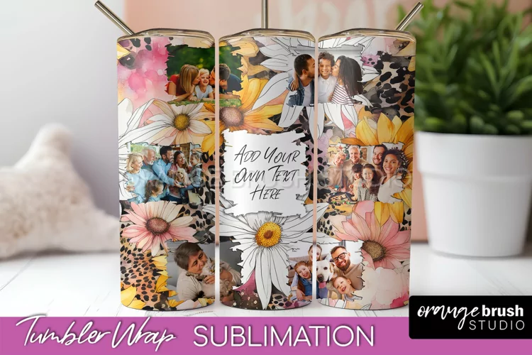 Photo Tumbler Wrap, Floral Picture Frame Tumbler Sublimation